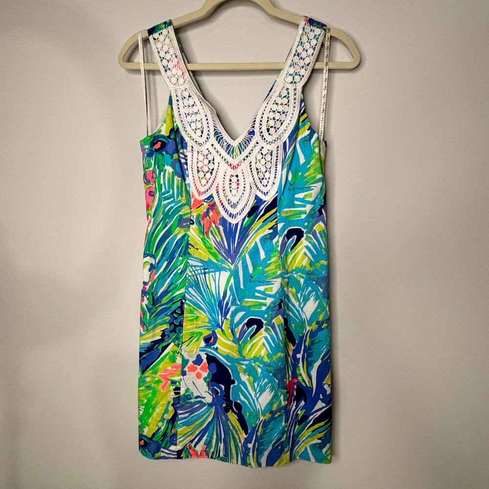 Lilly Pulitzer Tropical Palm Print Shift Dress Size 00 Cotton Lined Sleeveless